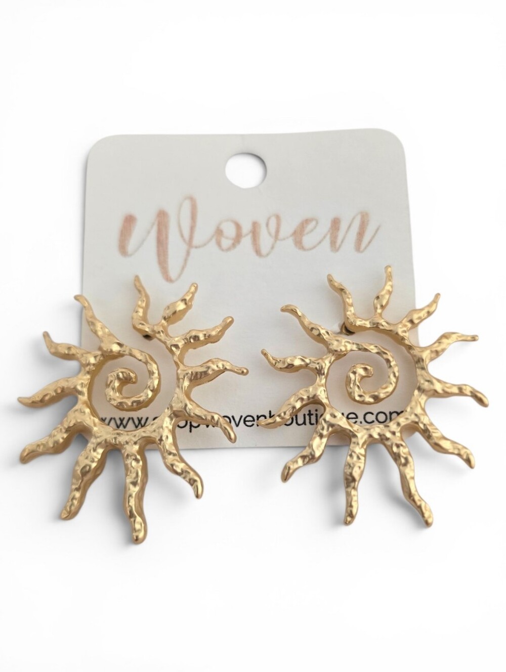 Vintage Style Gold Sun Earrings Textured Statement Studs NWT